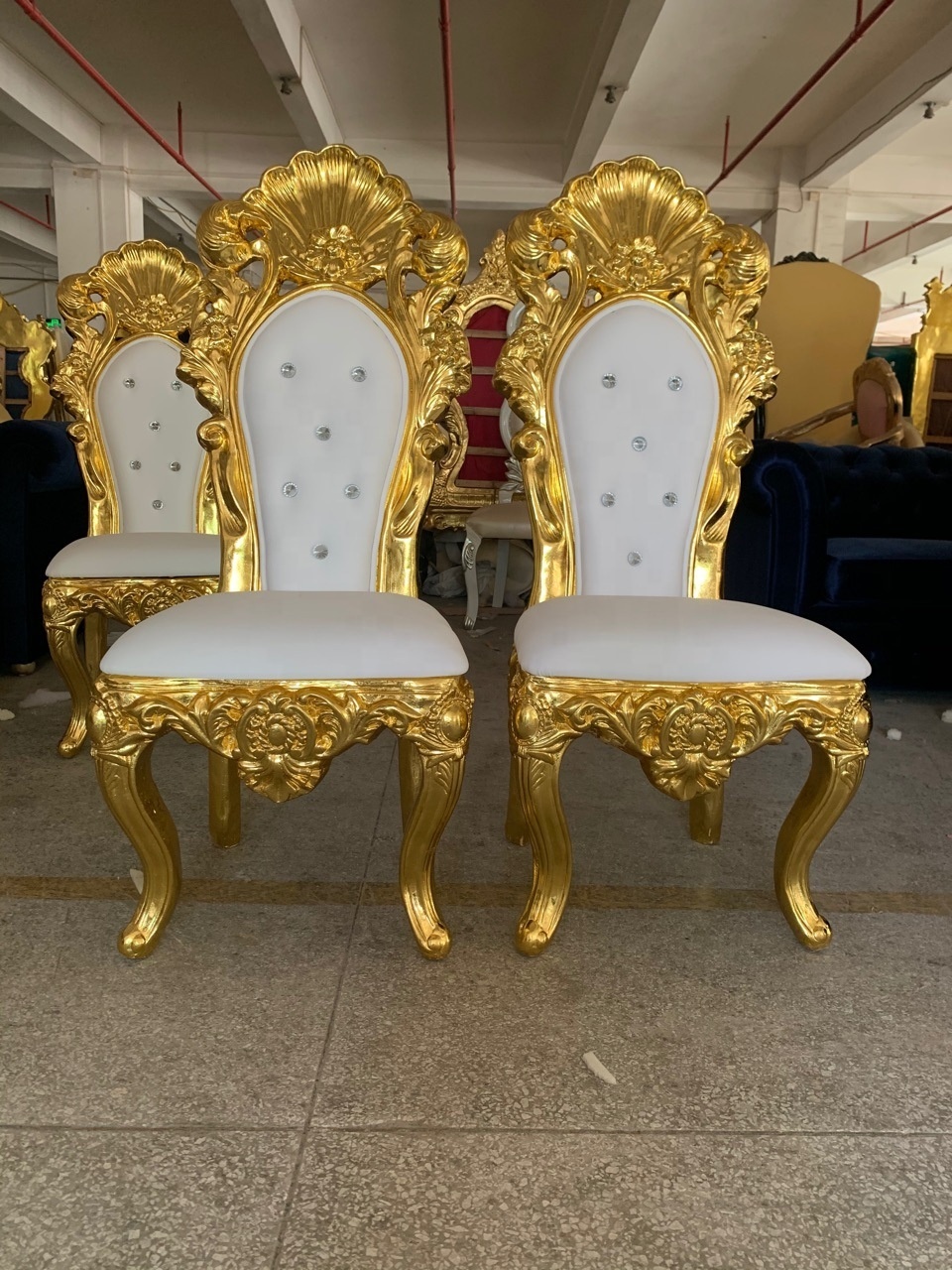 Wholesale Gold High Back Royal Wooden Armless Throne Dinning Chair