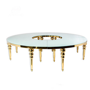 Luxury S shape or round shape gold stainless steel mirror glass wedding table