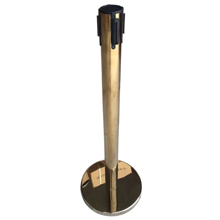 Gold Retractable Stainless Steel Queue Stanchion Pole Bank Queue Barrier Stand