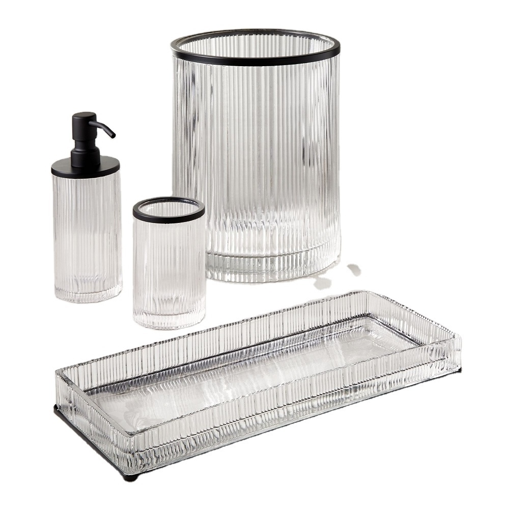 5-Piece Bathroom Products Hot Selling Glass Bathroom Accessories Set for Home or Hotel