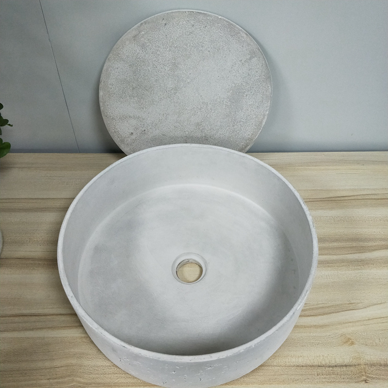 Eco-friendly Round Circular Natural Concrete Stone Bathroom Wash Basin