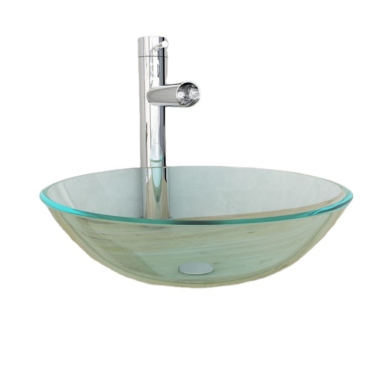 Clear Glass Round Circular Poly Resin Bathroom Wash Hand Basin