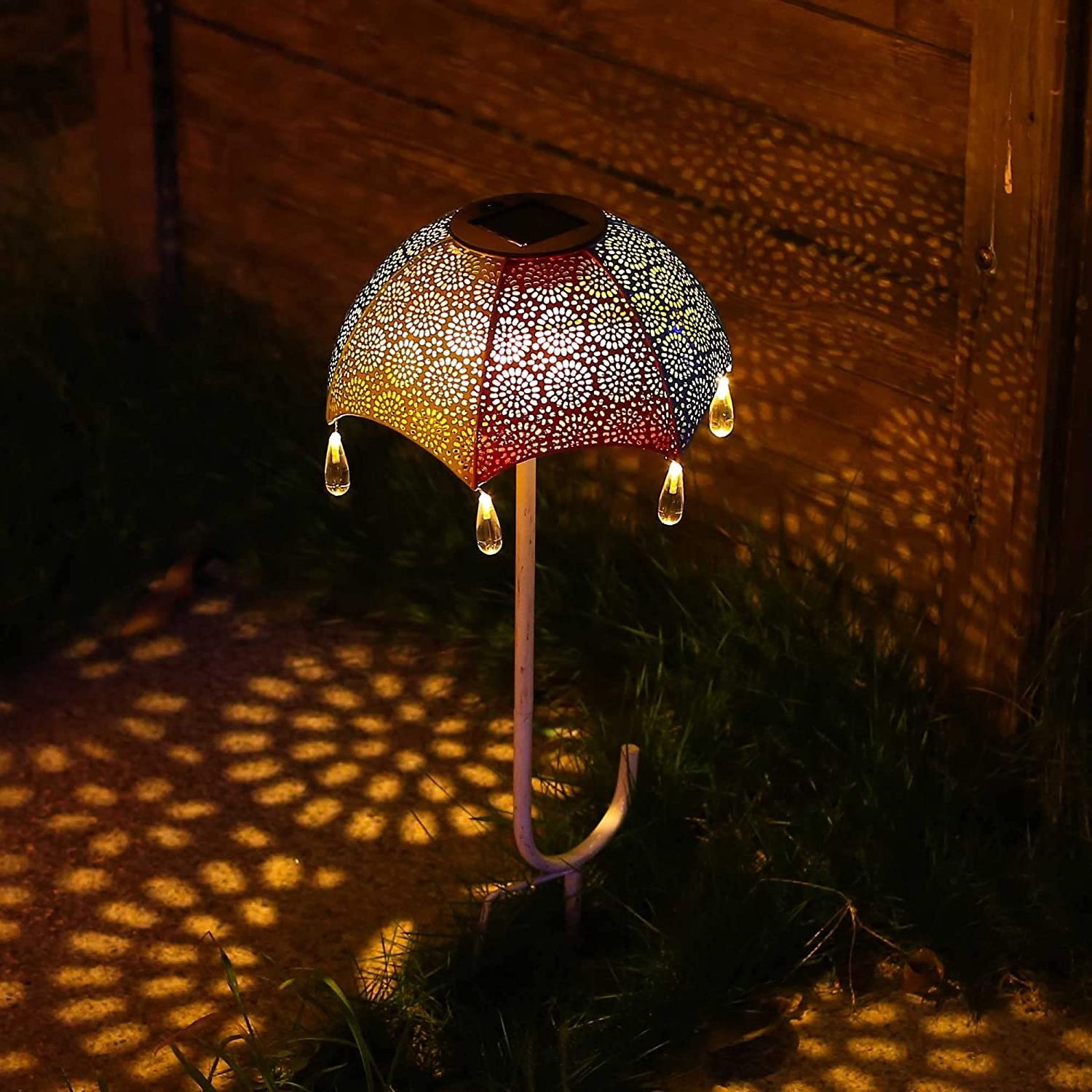 Umbrella with Solar String Light Decor Garden Patio Metal Umbrella Stake Solar Light for Garden