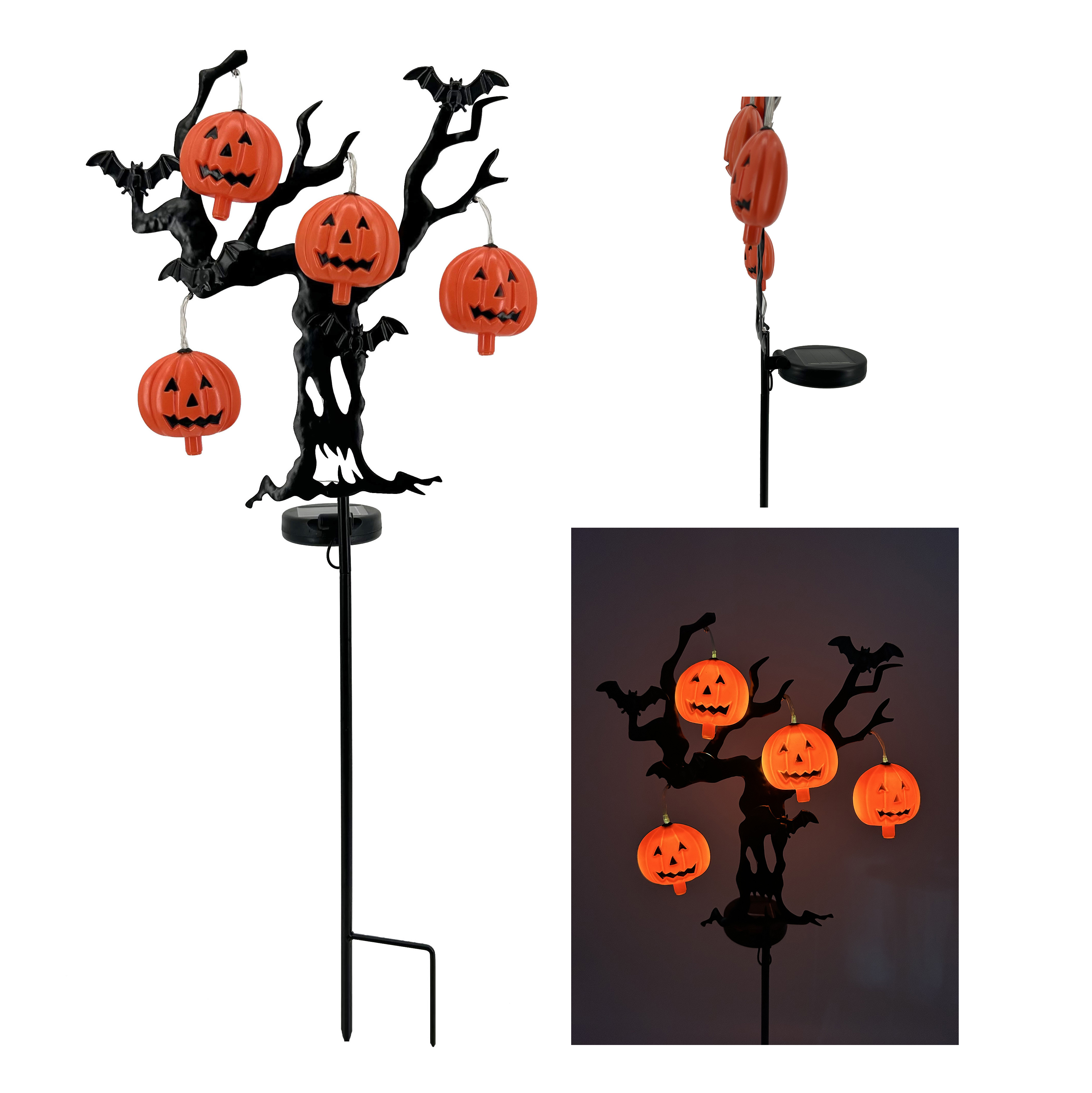 Outdoor Halloween Plastic Grimace Pumpkin & Ghost Head Decor Solar Stake Lights Metal Grimace Decorative for Backyard Decor