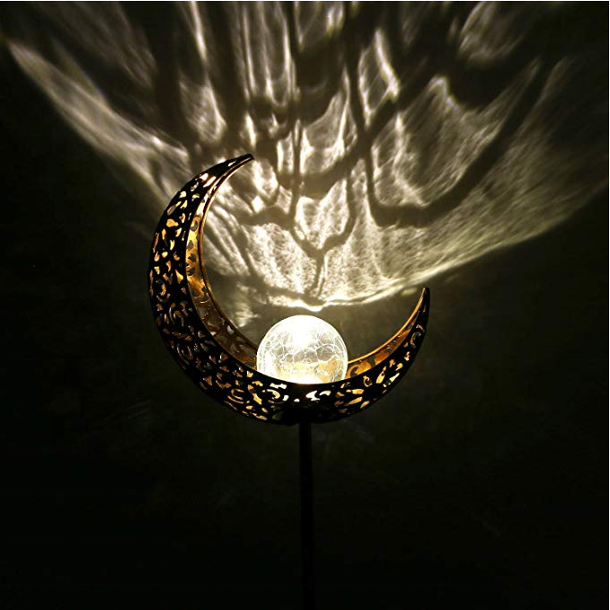 Garden Solar Lights Pathway Outdoor Moon Crackle Glass Globe Stake Metal Lights,Waterproof Warm White LED Lawn,Patio Courtyard