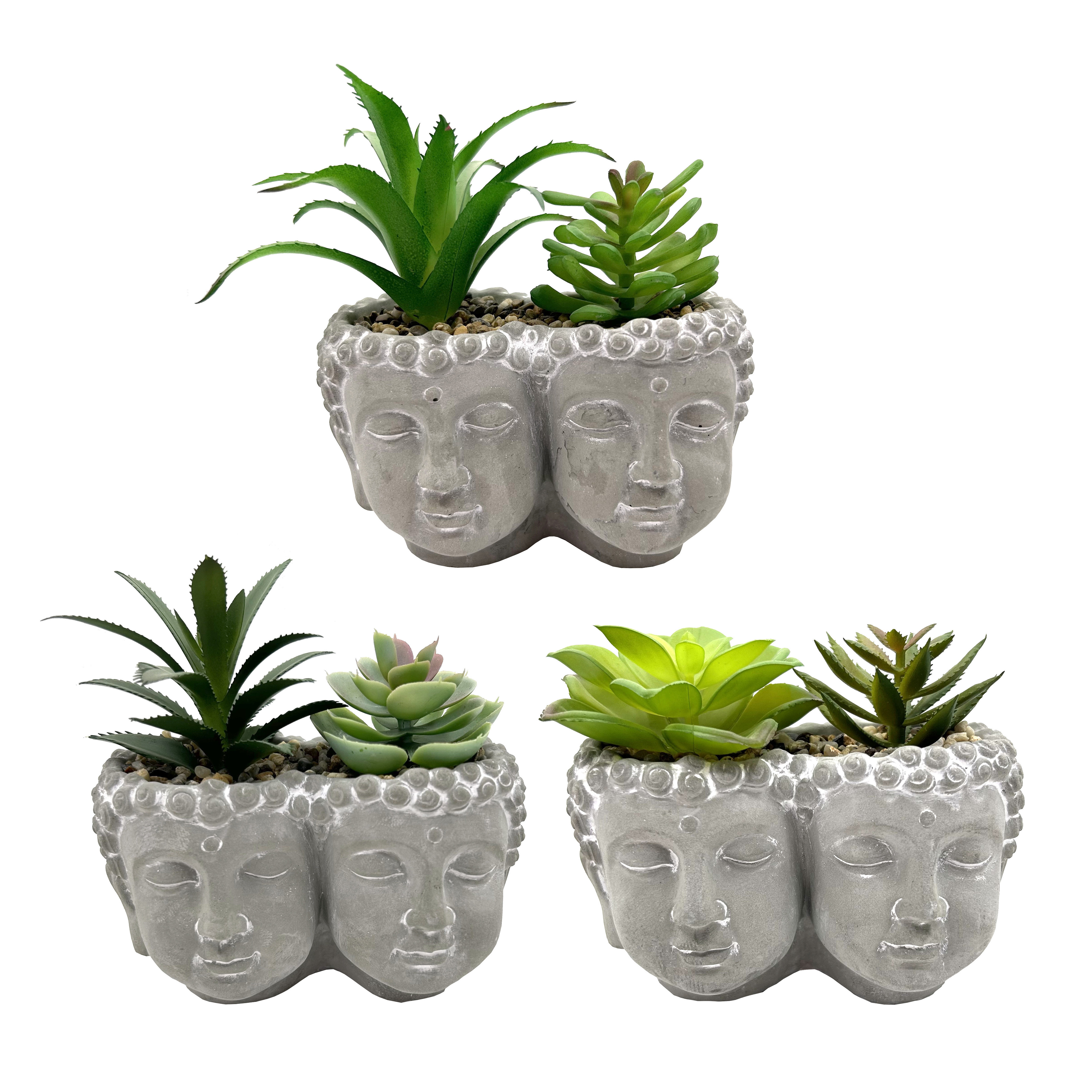 Siamese Buddha Head Figure Sculpture Cement Artificial Flowers Plant Pots Garden Supplies for Garden Decor