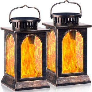 Solar Lights Flickering Flame Metal Solar Lantern Outdoor Hanging Decorative Lanterns for Patio Garden Deck Yard and garden