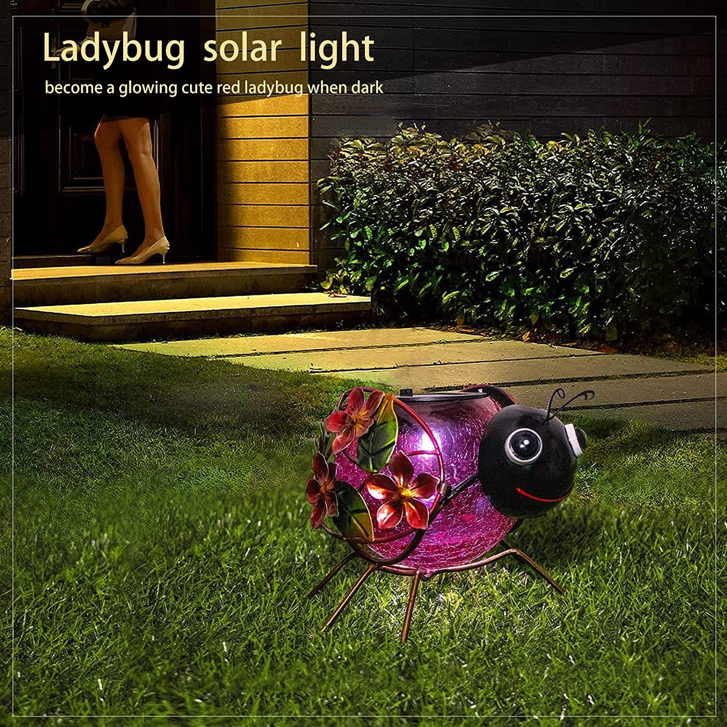 2023 Waterproof LED Solar Lights Outdoor Ladybug Decorative Tabletop Lanterns for Patio Garden Table Decor