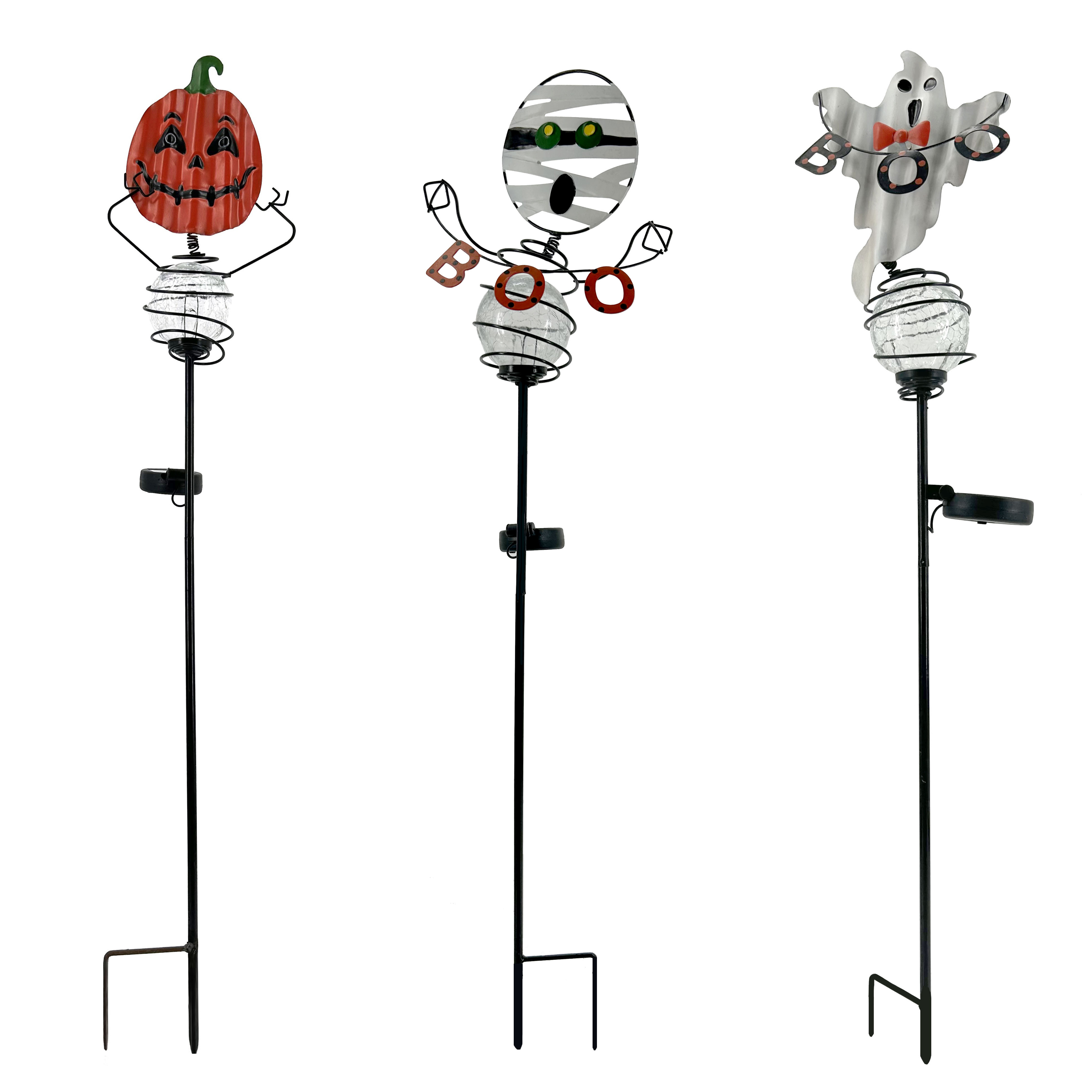 Halloween Pumpkin Decor Solar Stake Lights Metal Grimace Pumpkin & Ghost & Mummy Decorative for Backyard Decor