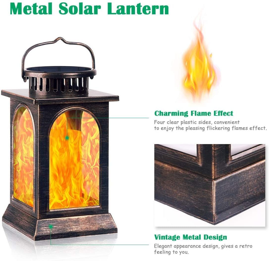 Solar Lights Flickering Flame Metal Solar Lantern Outdoor Hanging Decorative Lanterns for Patio Garden Deck Yard and garden