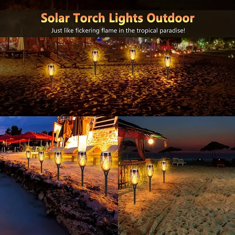 Solar Outdoor Lights For Garden Decor,  IP65 Waterproof Landscape Flame Lights For Yard Pathway Patio Pool