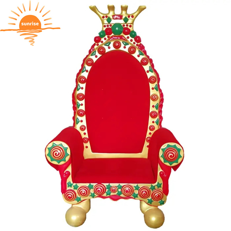 Customized Life Size Resin Sculpture Decorations Fiberglass Santa King Royal Chairs Christmas Santa Throne