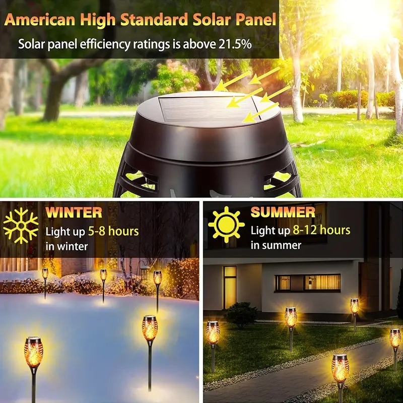 Solar Outdoor Lights For Garden Decor,  IP65 Waterproof Landscape Flame Lights For Yard Pathway Patio Pool