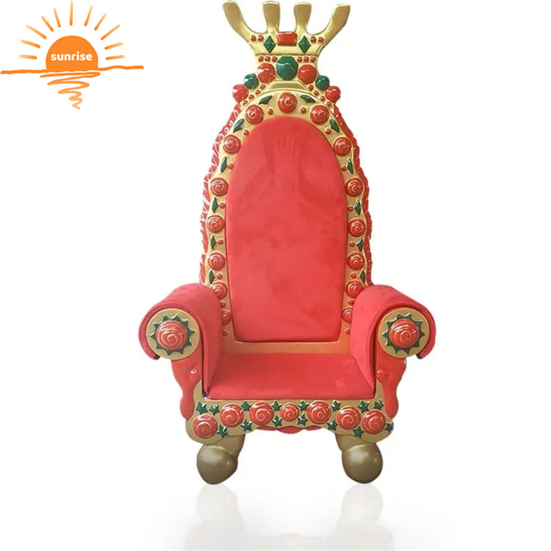 Customized Life Size Resin Sculpture Decorations Fiberglass Santa King Royal Chairs Christmas Santa Throne