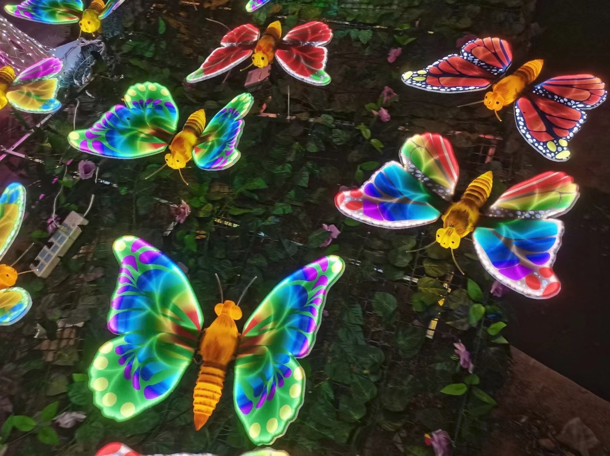 60cm 80cm 100cm 3ft 4ft 6ft Ramadan LED  lighted flying moving hanging large butterfly decoration for shopping center decoration