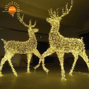 2023 latest outdoor large PVC park garden 3d light reindeer family life-size Santa Claus and sleigh statues for sale