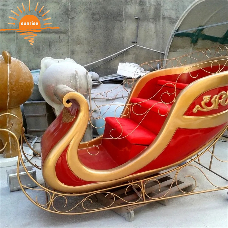 Lifesize Painted Fiberglass Santa Sleigh for Commercial Outdoor Christmas Decoration