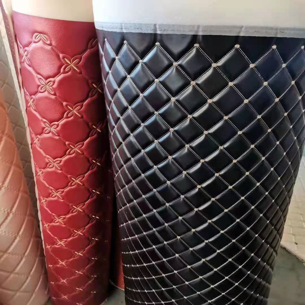 Hot selling new artificial leather embroidered roll embroidery synthetic leather designer pvc leather fabric for car furniture