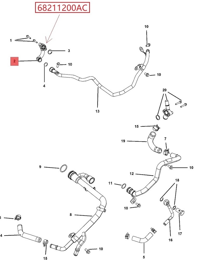 68211200AC Water By Pass Tube For Jeep Grand Cherokee Diesel engine 3.0T WK Ram 68211200AB For Dodge Ram Radiator Hose