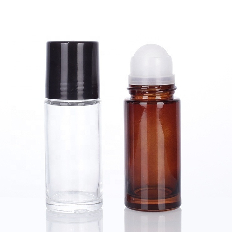 Wholesale amber 30ml 50ml glass deodorant roll on glass bottle essential oil roll on perfume bottle