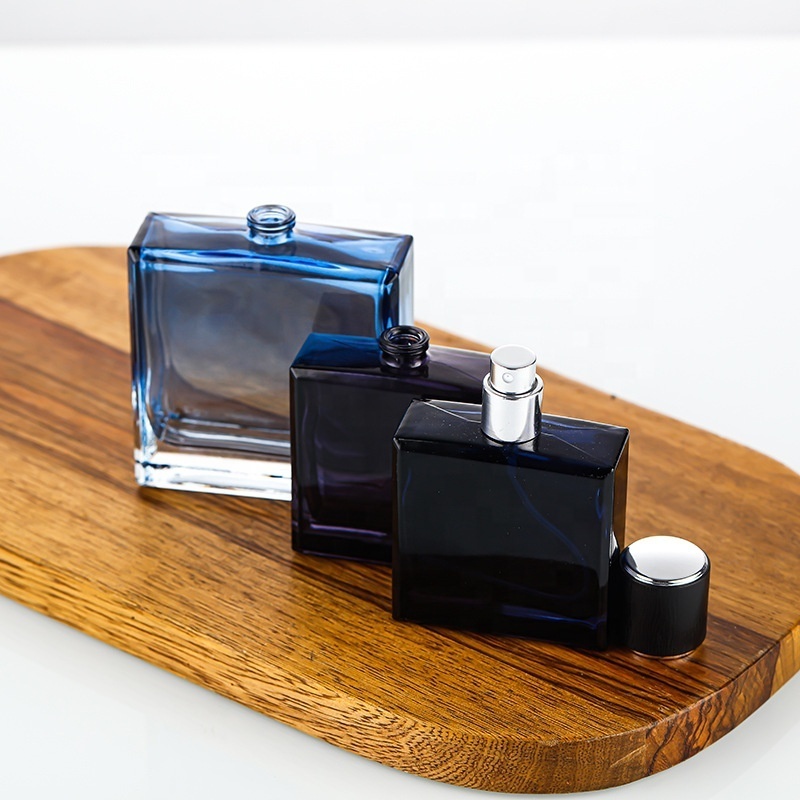 Luxury 50ml/100ml dark blue glass perfume bottle Rectangular men's perfume spray bottle