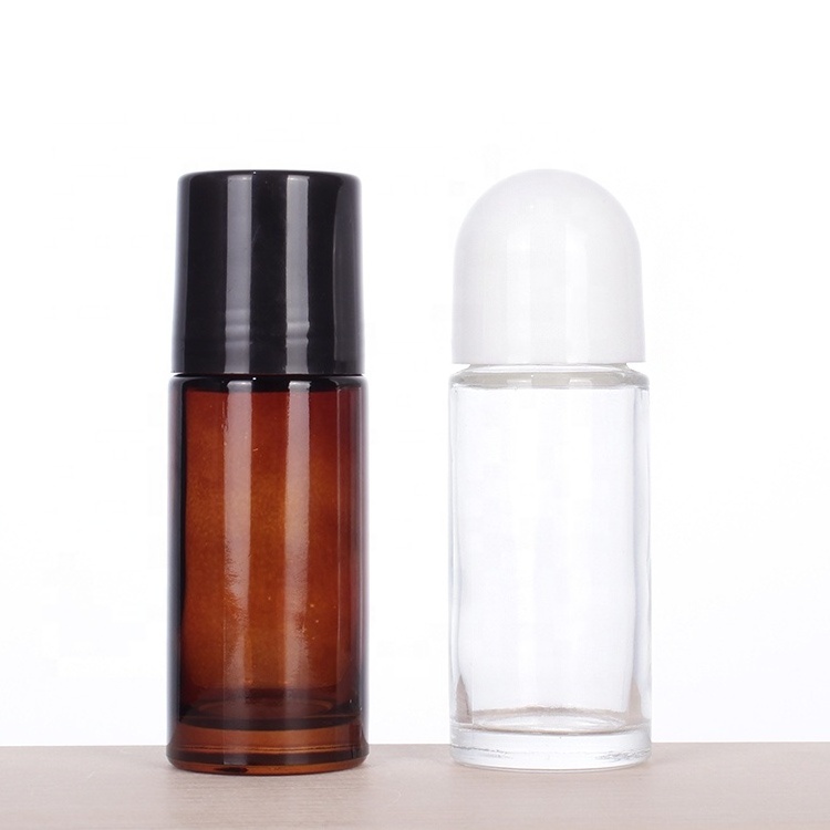 Wholesale amber 30ml 50ml glass deodorant roll on glass bottle essential oil roll on perfume bottle