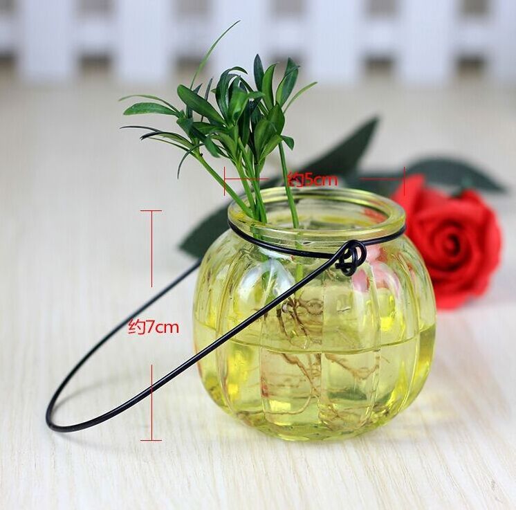 Portable Luxury Candle Vessels Custom Color Pumpkin Shaped Glass Candle Jar with Handle