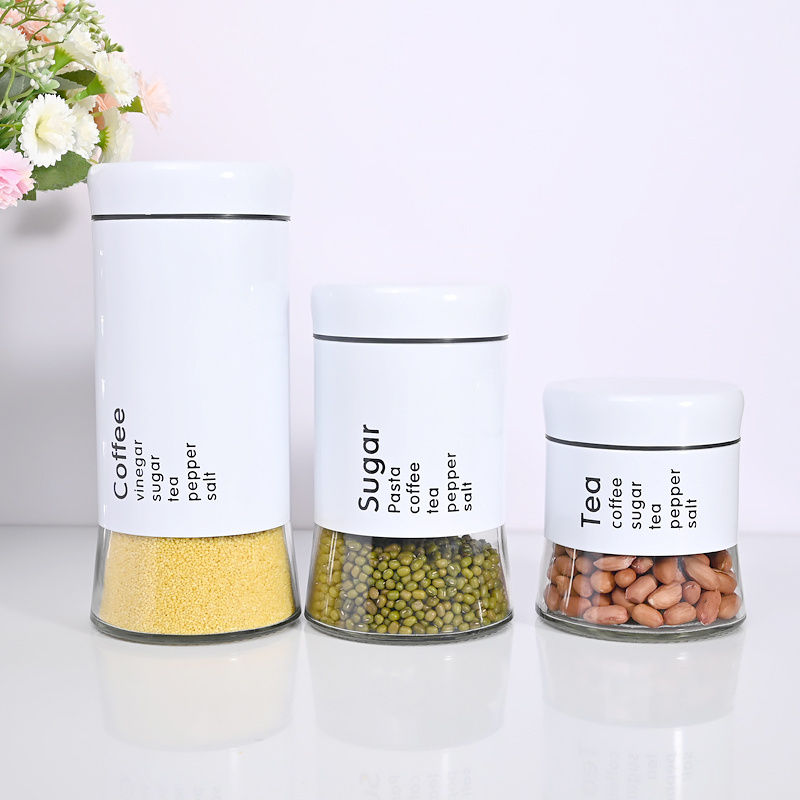 Custom Coffee Tea Sugar Pasta Canister Stainless Steel Airtight Storage Jar Food Glass Container