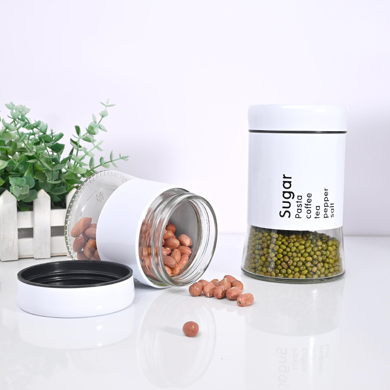 Custom Coffee Tea Sugar Pasta Canister Stainless Steel Airtight Storage Jar Food Glass Container