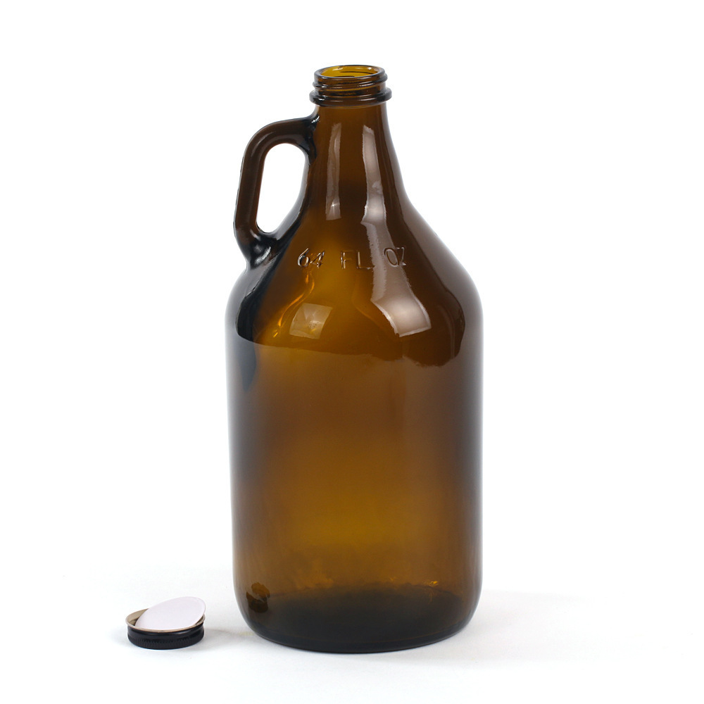 Wholesale Large Clear Amber 1 Gallon 128oz 4 Liter Glass Growler Wine Bottle Glass Jug With Handle For Beer Wine Jar