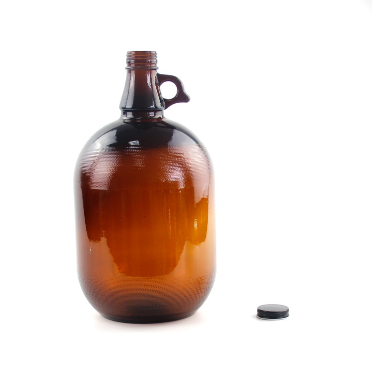 Wholesale Large Clear Amber 1 Gallon 128oz 4 Liter Glass Growler Wine Bottle Glass Jug With Handle For Beer Wine Jar