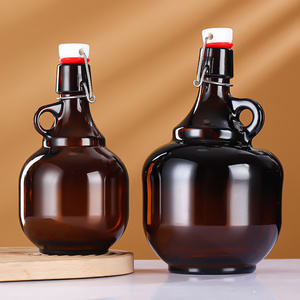 Supplier 2L Amber Empty California Style Beer Growler Glass Wine Bottle with Swing Top and Handle