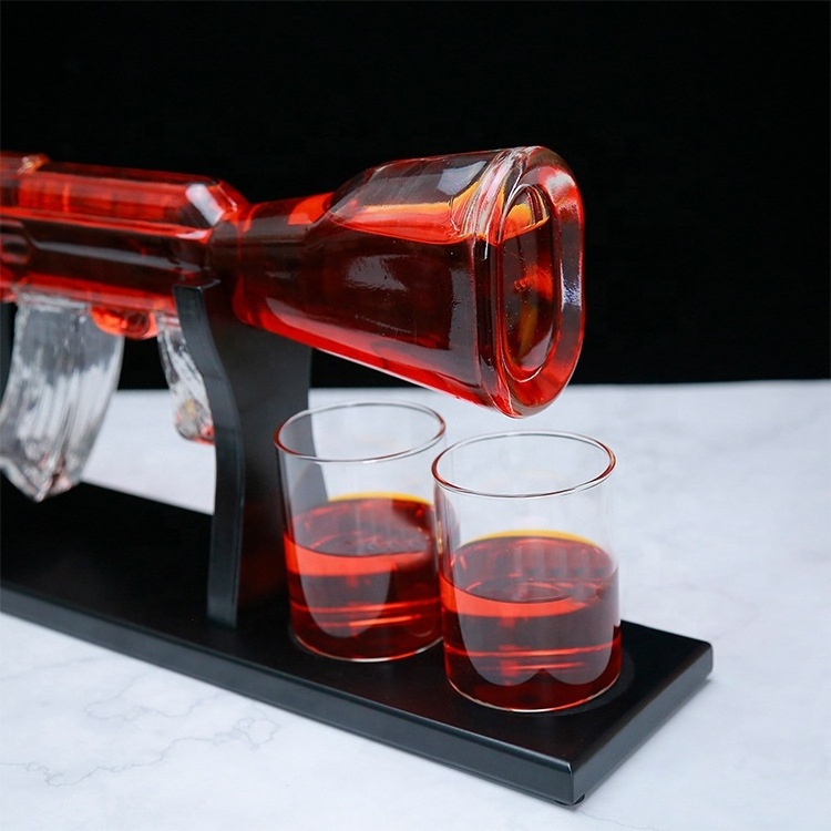 Wholesale Custom Empty 1000ml Transparent Ak 47 Gun Shaped Tequila Glass Liquor Vodka Bottle For Whiskey Decanter Set