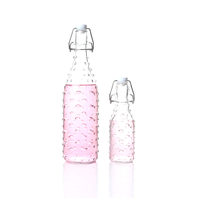 Manufacturer 250ml 500ml 750ml 1000ml Flip Top Cap Glass Bottles Beverage Water Bottle With Buckle Lid Swing Top