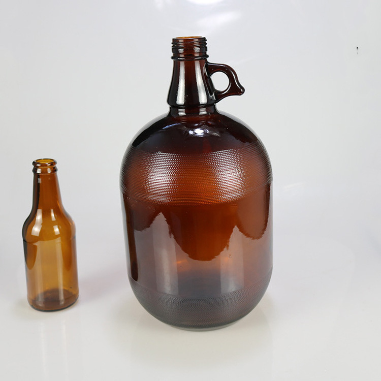 Wholesale Large Clear Amber 1 Gallon 128oz 4 Liter Glass Growler Wine Bottle Glass Jug With Handle For Beer Wine Jar