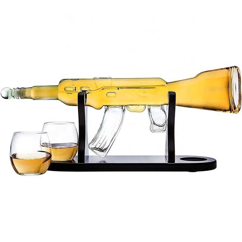 Wholesale Custom Empty 1000ml Transparent Ak 47 Gun Shaped Tequila Glass Liquor Vodka Bottle For Whiskey Decanter Set