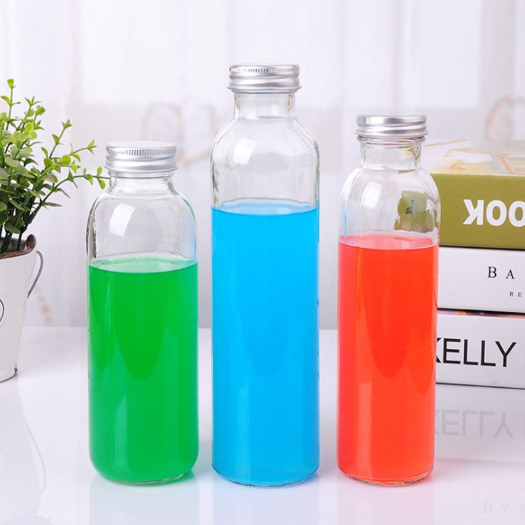 Round Shape 12 Oz 350ml 300ml 420ml 500ml Soft Drink Juice Kombucha Clear Glass Bottle With Plastic Or Metal Lid glass jar