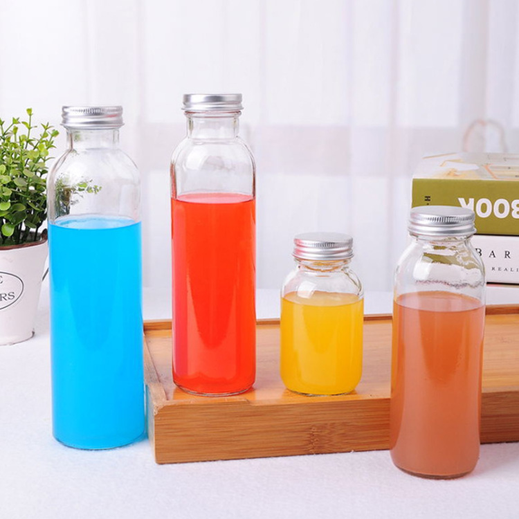 Round Shape 12 Oz 350ml 300ml 420ml 500ml Soft Drink Juice Kombucha Clear Glass Bottle With Plastic Or Metal Lid glass jar