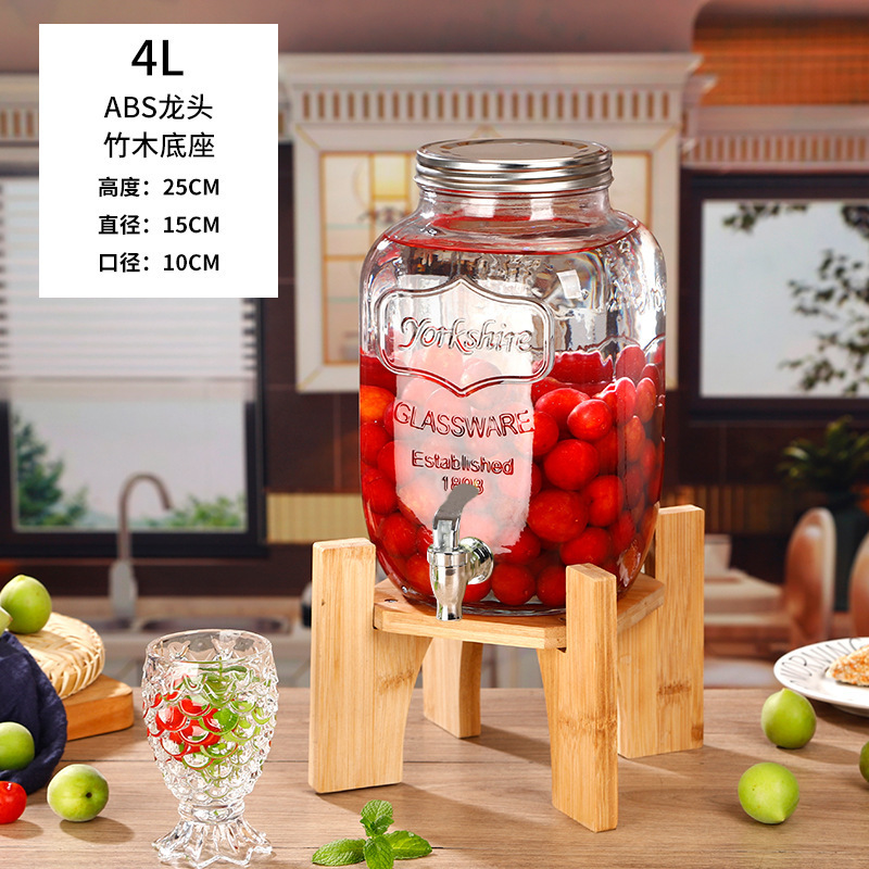 Customized Logo Ice Cold Drinking Glass Beverage Dispenser Jar With Tap Glass Water Dispenser