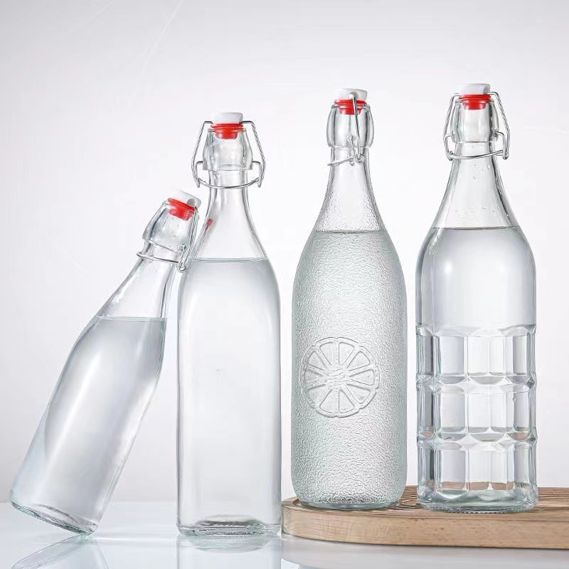 Factory direct selling glass drinking milk bottles 1000ml 500ml wide mouthed glass decanter juice can with lid shake top beverag