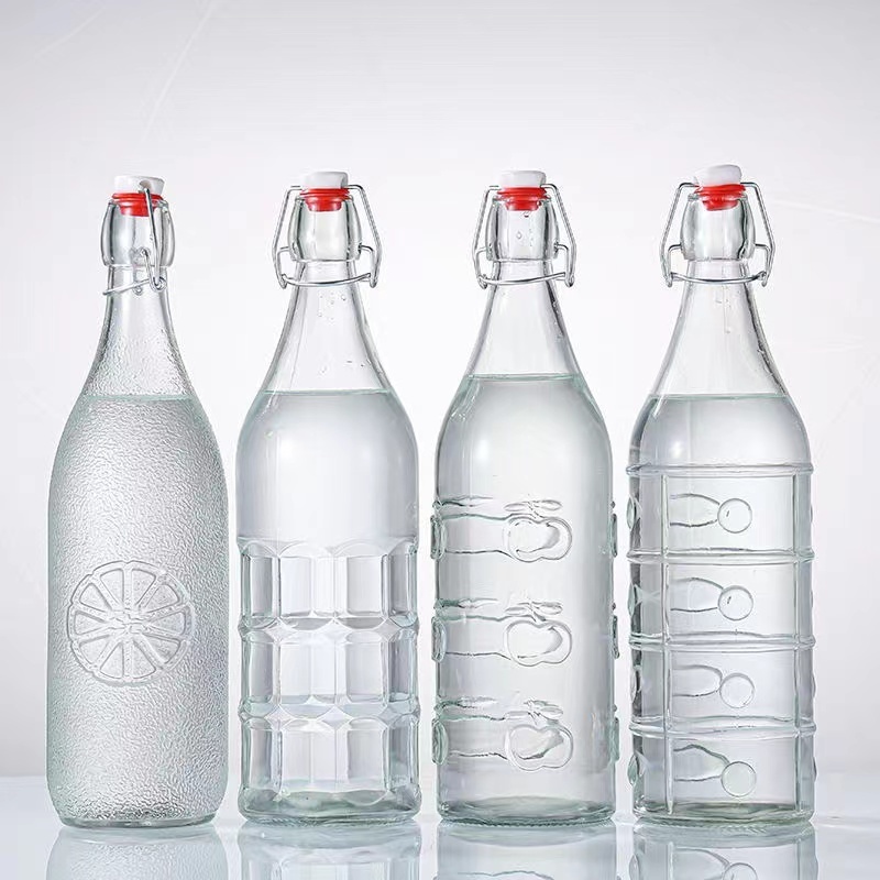 Factory direct selling glass drinking milk bottles 1000ml 500ml wide mouthed glass decanter juice can with lid shake top beverag