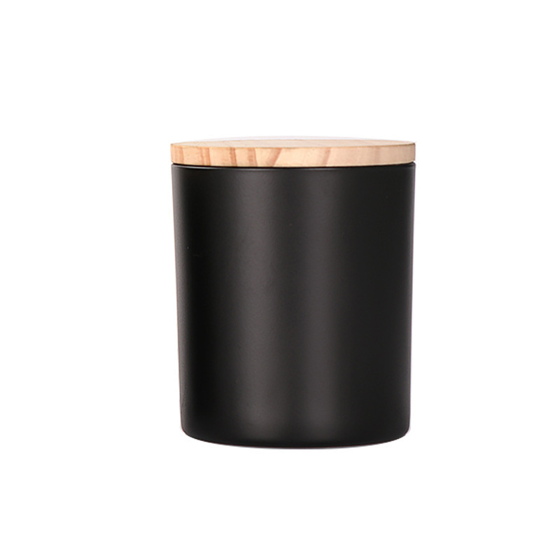 Wholesale 200ml  300ml colorful frosted amber black empty glass candle jar with Bamboo Lid