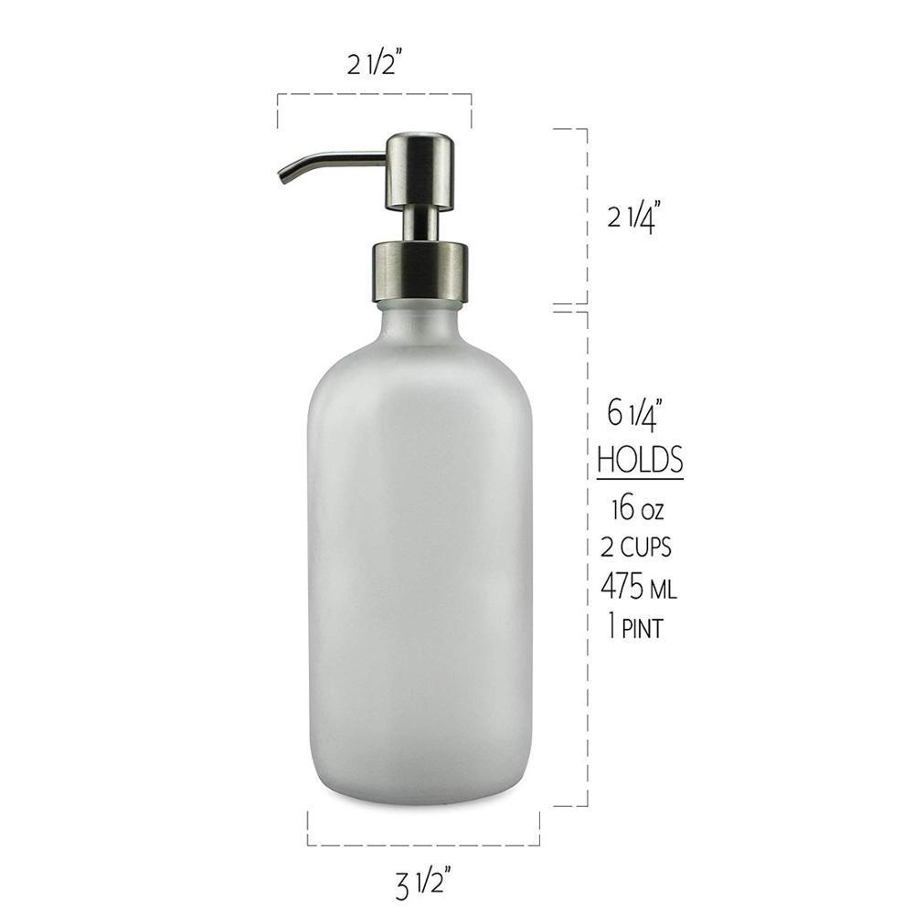 16OZ Round Empty Lotion Pump Bottles Frosted Glass Soap Dispenser With Stainless Steel Pumps