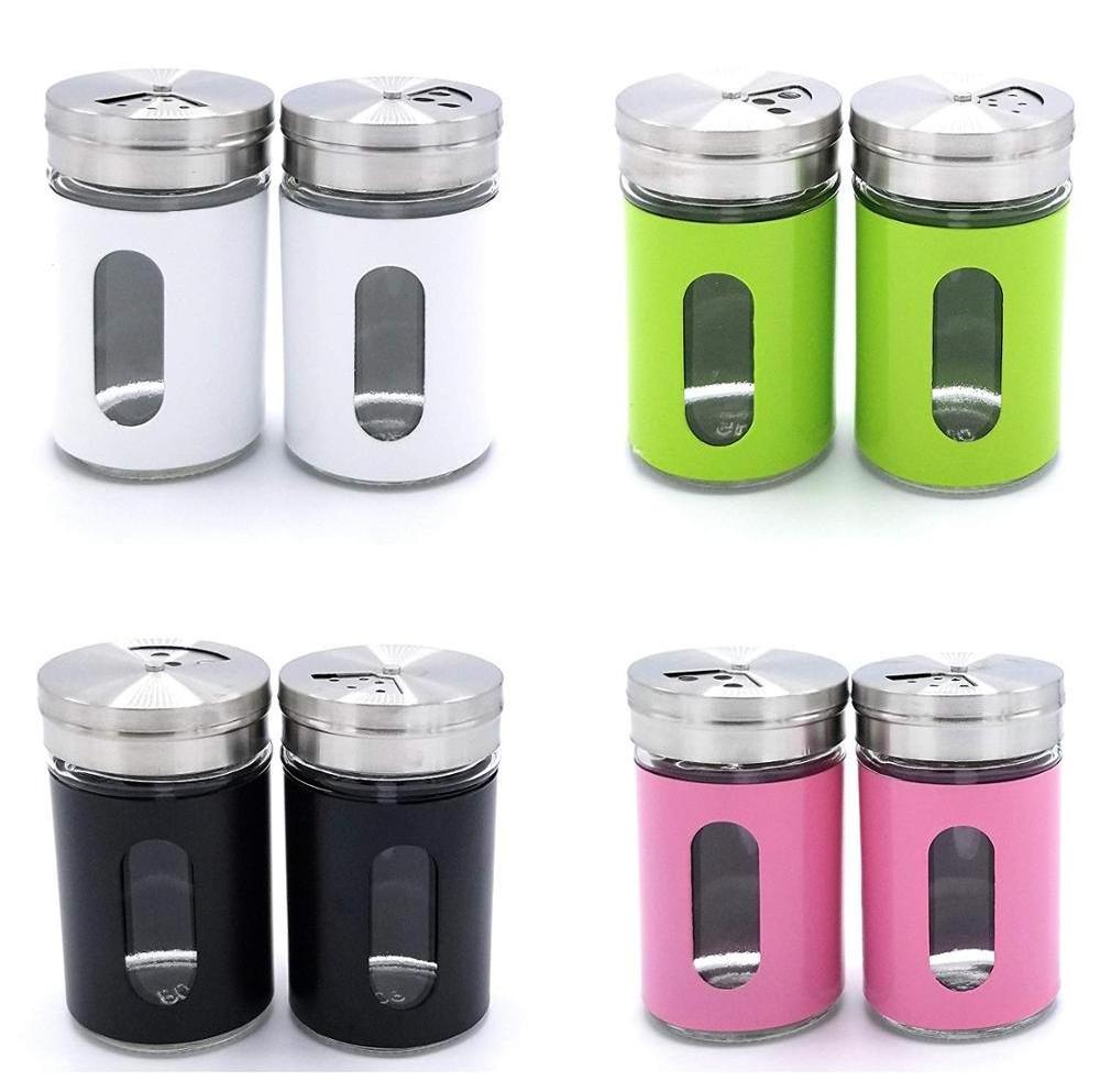 Premium Fancy Empty Glass Salt and Pepper Shakers Spice Containers with Stainless Steel lids