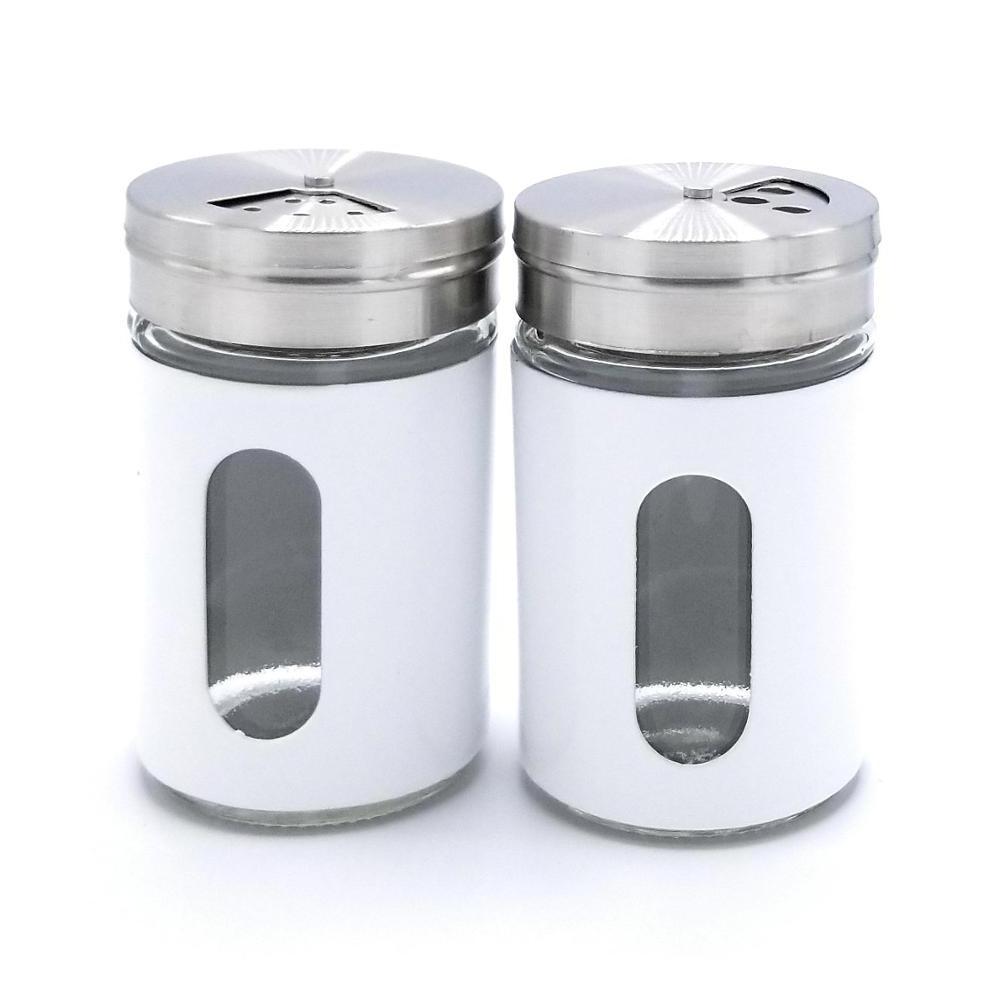 Premium Fancy Empty Glass Salt and Pepper Shakers Spice Containers with Stainless Steel lids