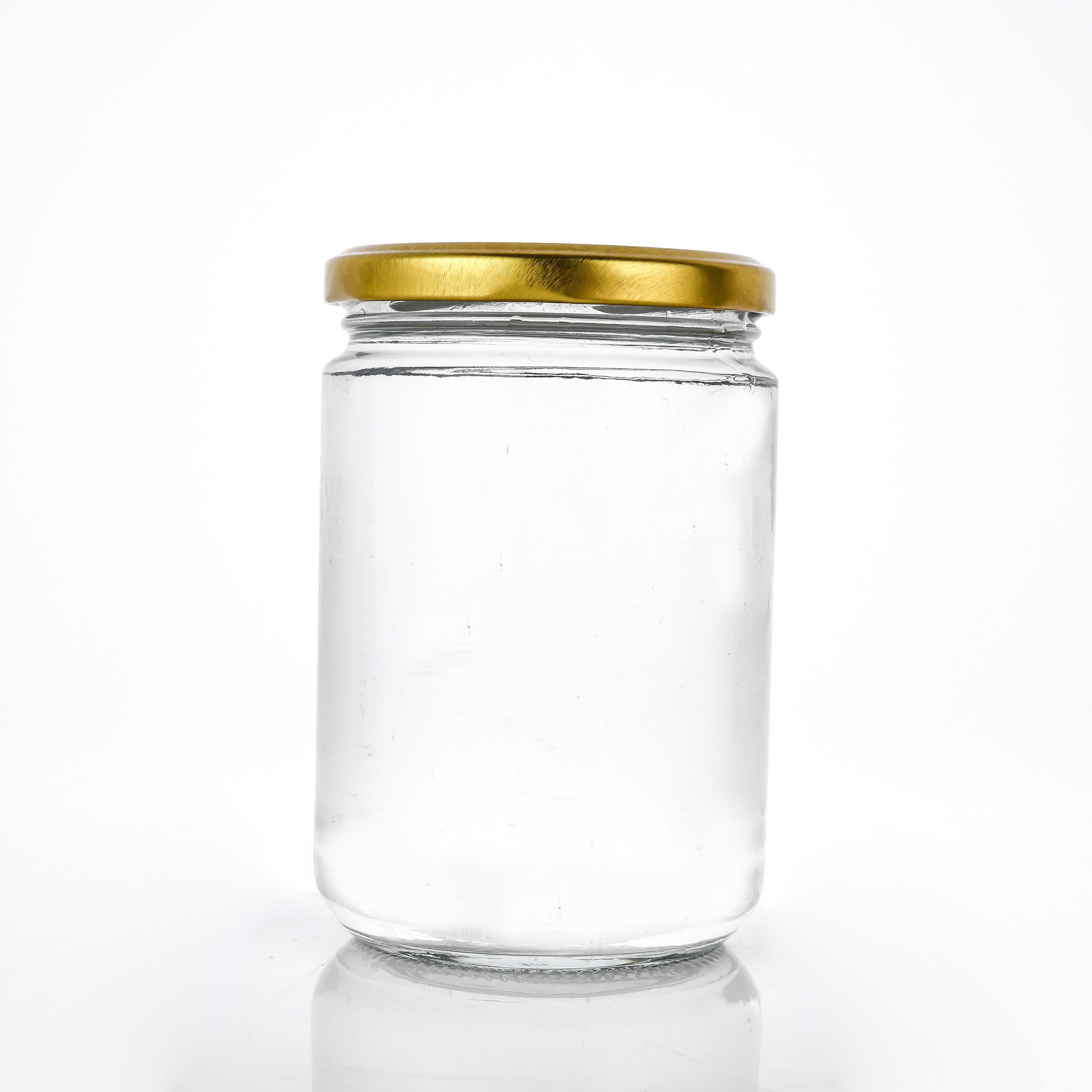 Factory supply 5oz 8oz 12oz 17oz empty clear candy round containers glass jars in bulk with gold metal lids