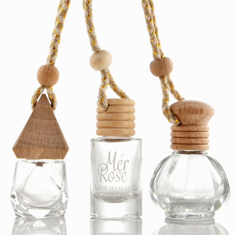 Hanging Diffuser Bottle Empty Car Air Freshener Perfume Glass Bottle With Wooden lids