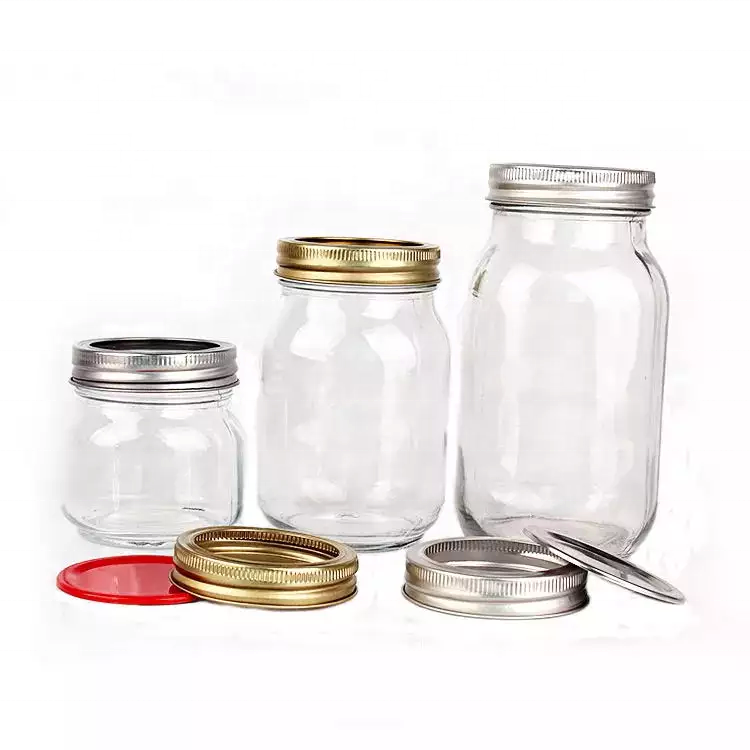 4oz 8oz 16oz  round Wide Mouth airtight glass mason jar with split tops lid for canning honey food storage