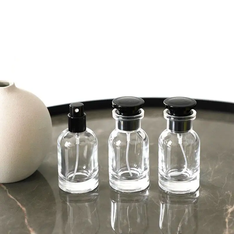 Ready Stock 30Ml 50Ml 100Ml Empty Round Luxury Glass Perfume Bottle With Pump sprayer