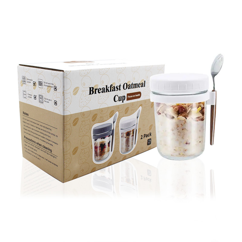 New Design 350ml Empty Glass Mason Jars Overnight Yogurt Mix Oats Container with Package Box